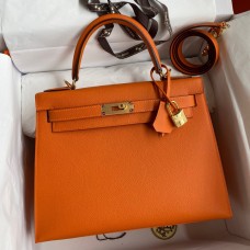Hermes Kelly Sellier 28 Handmade Bag In Orange Epsom Calfskin Hermes Kelly Sellier 28 Handmade Bag In Orange Epsom Calfskin
