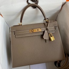 Hermes Kelly Sellier 28 Handmade Bag In Taupe Epsom Calfskin Hermes Kelly Sellier 28 Handmade Bag In Taupe Epsom Calfskin