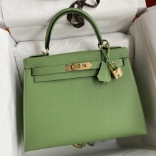 Hermes Kelly Sellier 28 Handmade Bag In Vert Criquet Epsom Calfskin Hermes Kelly Sellier 28 Handmade Bag In Vert Criquet Epsom Calfskin