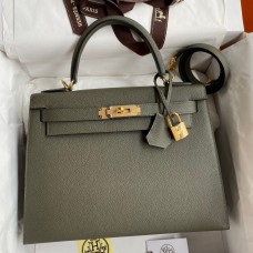 Hermes Kelly Sellier 28 Handmade Bag In Vert De Gris Epsom Calfskin Hermes Kelly Sellier 28 Handmade Bag In Vert De Gris Epsom Calfskin