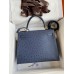 Hermes Kelly Sellier 28 Handmade Bag In Blue Iris Ostrich Leather Hermes Kelly Sellier 28 Handmade Bag In Blue Iris Ostrich Leather