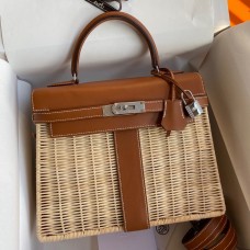 Hermes Picnic Kelly 28cm Bag in Wicker with Barenia Leather Hermes Picnic Kelly 28cm Bag in Wicker with Barenia Leather