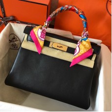Hermes Kelly Retourne 28 Handmade Bag In Black Swift Calfskin Hermes Kelly Retourne 28 Handmade Bag In Black Swift Calfskin