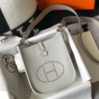 Hermes Evelyne III TPM Bag In Pearl Grey Clemence Leather Hermes Evelyne III TPM Bag In Pearl Grey Clemence Leather
