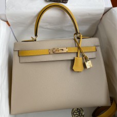 Hermes Kelly Sellier 32 Bicolor Bag in Trench and Yellow Epsom Calfskin Hermes Kelly Sellier 32 Bicolor Bag in Trench and Yellow Epsom Calfskin