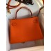 Hermes Kelly Retourne 32 Handmade Bag In Orange Clemence Leather Hermes Kelly Retourne 32 Handmade Bag In Orange Clemence Leather
