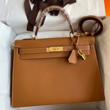 Hermes Kelly Sellier 32 Handmade Bag In Gold Epsom Calfskin Hermes Kelly Sellier 32 Handmade Bag In Gold Epsom Calfskin