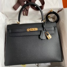 Hermes Kelly Sellier 32 Handmade Bag In Black Epsom Calfskin Hermes Kelly Sellier 32 Handmade Bag In Black Epsom Calfskin