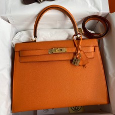Hermes Kelly Sellier 32 Handmade Bag In Orange Epsom Calfskin Hermes Kelly Sellier 32 Handmade Bag In Orange Epsom Calfskin