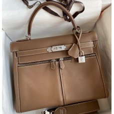 Hermes Kelly Lakis 32 Handmade Bag In Taupe Swift Calfskin Hermes Kelly Lakis 32 Handmade Bag In Taupe Swift Calfskin