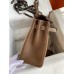 Hermes Kelly Lakis 32 Handmade Bag In Taupe Swift Calfskin