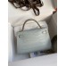 Hermes Kelly Mini II Sellier Handmade Bag In Blue Glacier Matte Alligator Leather Hermes Kelly Mini II Sellier Handmade Bag In Blue Glacier Matte Alligator Leather
