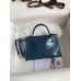 Hermes Kelly Mini II Sellier Handmade Bag In Blue Jean Shiny Alligator Leather Hermes Kelly Mini II Sellier Handmade Bag In Blue Jean Shiny Alligator Leather