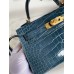 Hermes Kelly Mini II Sellier Handmade Bag In Blue Jean Shiny Alligator Leather Hermes Kelly Mini II Sellier Handmade Bag In Blue Jean Shiny Alligator Leather