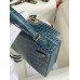 Hermes Kelly Mini II Sellier Handmade Bag In Blue Jean Shiny Alligator Leather Hermes Kelly Mini II Sellier Handmade Bag In Blue Jean Shiny Alligator Leather