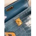 Hermes Kelly Mini II Sellier Handmade Bag In Blue Jean Shiny Alligator Leather Hermes Kelly Mini II Sellier Handmade Bag In Blue Jean Shiny Alligator Leather