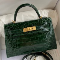 Hermes Kelly Mini II Sellier Handmade Bag In Malachite Shiny Alligator Leather Hermes Kelly Mini II Sellier Handmade Bag In Malachite Shiny Alligator Leather