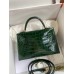Hermes Kelly Mini II Sellier Handmade Bag In Malachite Shiny Alligator Leather