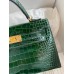 Hermes Kelly Mini II Sellier Handmade Bag In Malachite Shiny Alligator Leather