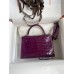 Hermes Kelly Mini II Sellier Handmade Bag In Purple Shiny Alligator Leather