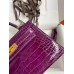 Hermes Kelly Mini II Sellier Handmade Bag In Purple Shiny Alligator Leather