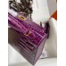 Hermes Kelly Mini II Sellier Handmade Bag In Purple Shiny Alligator Leather