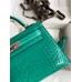 Hermes Kelly Mini II Sellier Handmade Bag In Vert Jude Shiny Alligator Leather