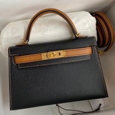Hermes Kelly Mini II Sellier Bicolor Handmade Bag in Black and Gold Epsom Calfskin Hermes Kelly Mini II Sellier Bicolor Handmade Bag in Black and Gold Epsom Calfskin