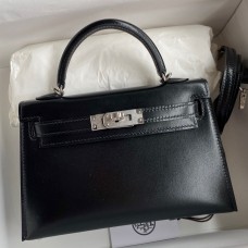 Hermes Kelly Mini II Sellier Handmade Bag In Black Box Calfskin Hermes Kelly Mini II Sellier Handmade Bag In Black Box Calfskin