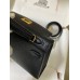 Hermes Kelly Mini II Sellier Handmade Bag In Black Chevre Mysore Leather Hermes Kelly Mini II Sellier Handmade Bag In Black Chevre Mysore Leather