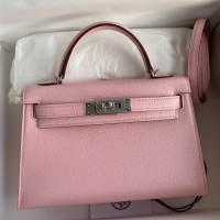 Hermes Kelly Mini II Sellier Handmade Bag In Rose Sakura Chevre Mysore Leather Hermes Kelly Mini II Sellier Handmade Bag In Rose Sakura Chevre Mysore Leather