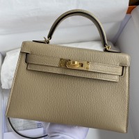 Hermes Kelly Mini II Sellier Handmade Bag In Trench Chevre Mysore Leather Hermes Kelly Mini II Sellier Handmade Bag In Trench Chevre Mysore Leather