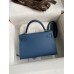 Hermes Kelly Mini II Sellier Handmade Bag In Blue Agate Epsom Calfskin Hermes Kelly Mini II Sellier Handmade Bag In Blue Agate Epsom Calfskin