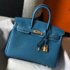 Hermes Birkin 25cm Bag In Blue Jean Clemence Leather GHW Hermes Birkin 25cm Bag In Blue Jean Clemence Leather GHW