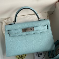 Hermes Kelly Mini II Sellier Handmade Bag In Blue Zephyr Epsom Calfskin Hermes Kelly Mini II Sellier Handmade Bag In Blue Zephyr Epsom Calfskin
