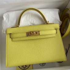 Hermes Kelly Mini II Sellier Handmade Bag In Lime Epsom Calfskin Hermes Kelly Mini II Sellier Handmade Bag In Lime Epsom Calfskin