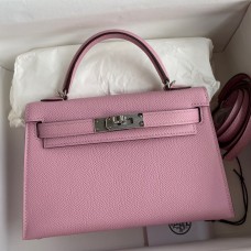 Hermes Kelly Mini II Sellier Handmade Bag In Mauve Sylvestre Epsom Calfskin Hermes Kelly Mini II Sellier Handmade Bag In Mauve Sylvestre Epsom Calfskin