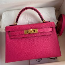 Hermes Kelly Mini II Sellier Handmade Bag In Rose Red Epsom Calfskin Hermes Kelly Mini II Sellier Handmade Bag In Rose Red Epsom Calfskin