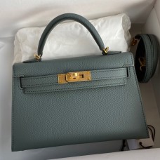 Hermes Kelly Mini II Sellier Handmade Bag In Vert Amande Epsom Calfskin Hermes Kelly Mini II Sellier Handmade Bag In Vert Amande Epsom Calfskin