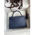 Hermes Kelly Mini II Sellier Handmade Bag In Blue Iris Ostrich Leather Hermes Kelly Mini II Sellier Handmade Bag In Blue Iris Ostrich Leather