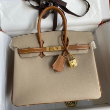 Hermes HSS Birkin 25 Bicolor Bag in Trench and Gold Epsom Calfskin Hermes HSS Birkin 25 Bicolor Bag in Trench and Gold Epsom Calfskin