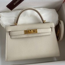 Hermes Kelly Mini II Sellier Handmade Bag In Craie Swift Calfskin Hermes Kelly Mini II Sellier Handmade Bag In Craie Swift Calfskin