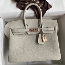 Hermes Birkin 25 Retourne Handmade Bag In Pearl Grey Clemence Leather Hermes Birkin 25 Retourne Handmade Bag In Pearl Grey Clemence Leather