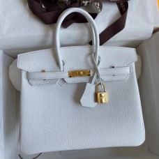 Hermes Birkin 25 Retourne Handmade Bag In White Clemence Leather Hermes Birkin 25 Retourne Handmade Bag In White Clemence Leather