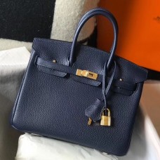 Hermes Birkin 25cm Bag In Navy Blue Clemence Leather GHW Hermes Birkin 25cm Bag In Navy Blue Clemence Leather GHW