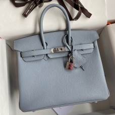 Hermes Birkin 25 Retourne Handmade Bag In Blue Lin Epsom Calfskin Hermes Birkin 25 Retourne Handmade Bag In Blue Lin Epsom Calfskin