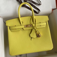 Hermes Birkin 25 Retourne Handmade Bag In Lime Epsom Calfskin Hermes Birkin 25 Retourne Handmade Bag In Lime Epsom Calfskin