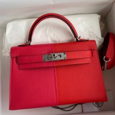Hermes Kelly Mini II Sellier Tri-color Bag In Red/Rose Extreme/Blue Epsom Calfskin Hermes Kelly Mini II Sellier Tri-color Bag In Red/Rose Extreme/Blue Epsom Calfskin