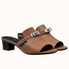 Hermes Candy 40mm Sandals In Brown Calfskin Hermes Candy 40mm Sandals In Brown Calfskin