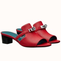 Hermes Candy 40mm Sandals In Red Calfskin Hermes Candy 40mm Sandals In Red Calfskin